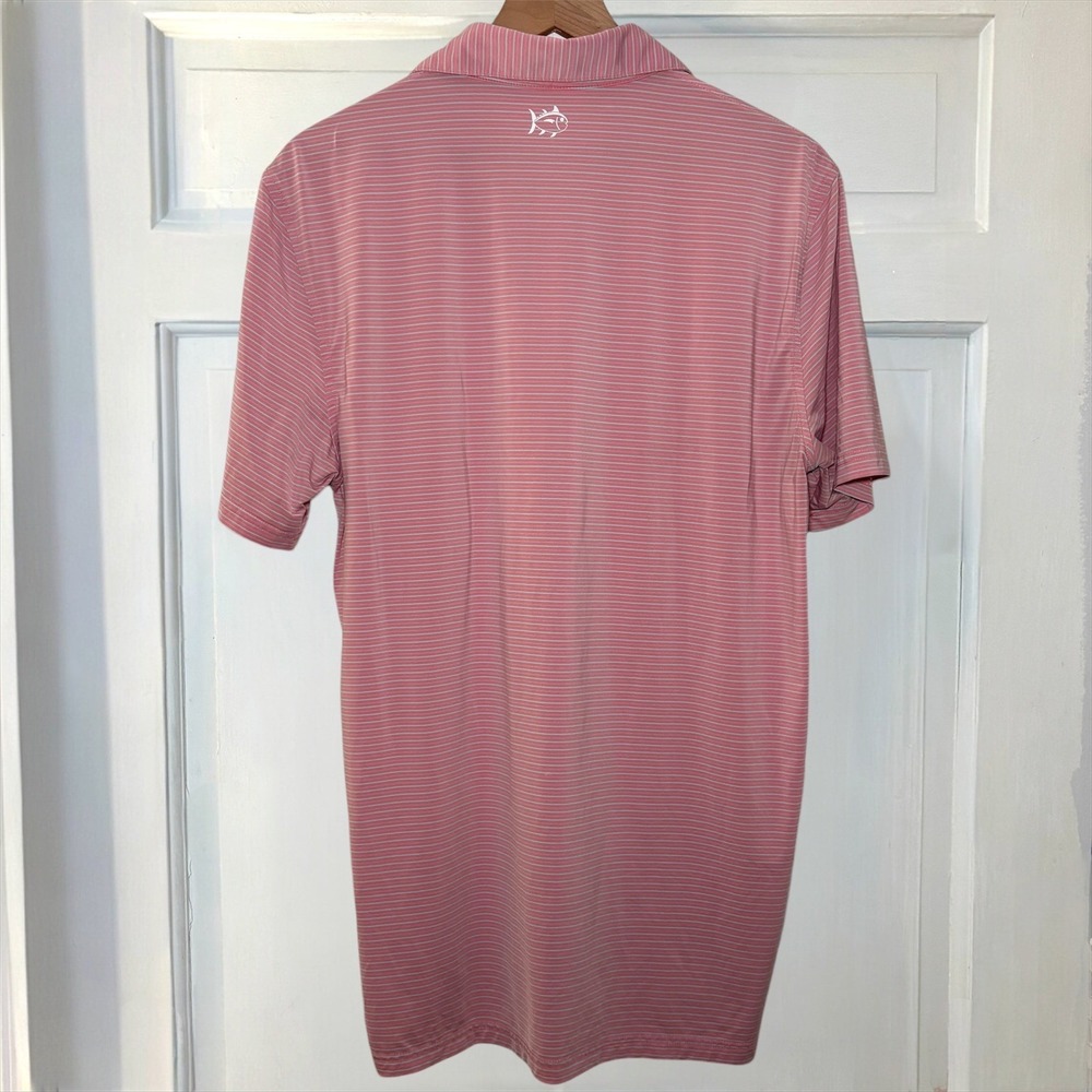 Southern Tide Performance Polo Men's Medium Shirt Pink Blue Striped Golf Polo - Picture 6 of 8
